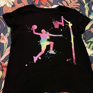Girls black and neon basketball print tee new